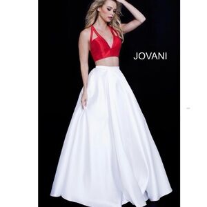 Jovani 2 piece red white gown prom dress